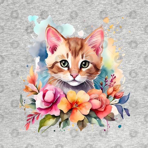 A cat decorated with beautiful watercolor flowers by CreativeSparkzz